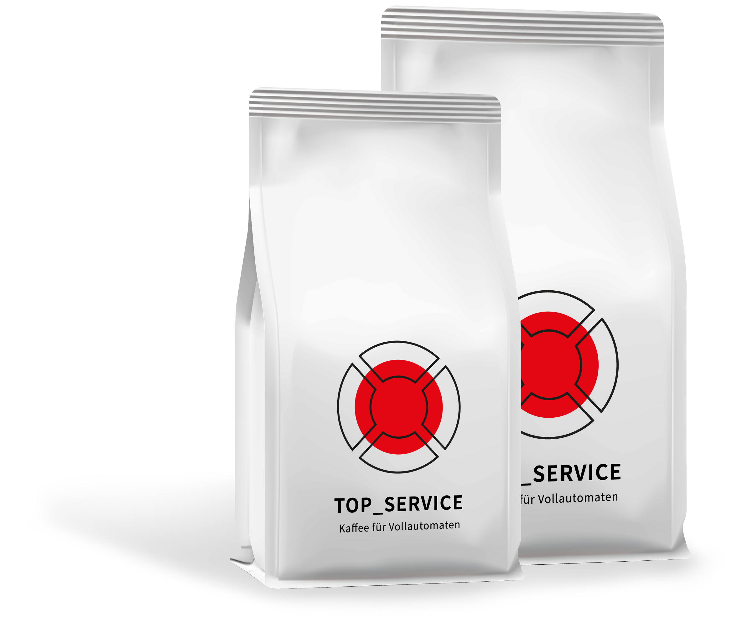 Zwei Kaffeetüten mit den Top Service Logo aufgedruckt.